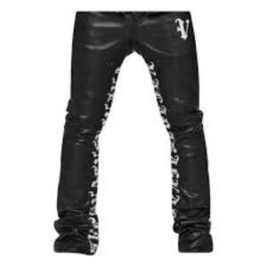 Valabasas ‘Superior World’ Faux Leather Pants Rap Hip Hop Black Men’s 42